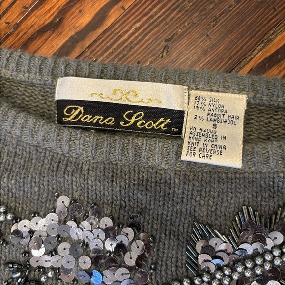 Dana Scott Silk Angora Rabbit Hair Lambswool Sequin Grey Crewneck Sweater Sz S - Picture 4 of 5